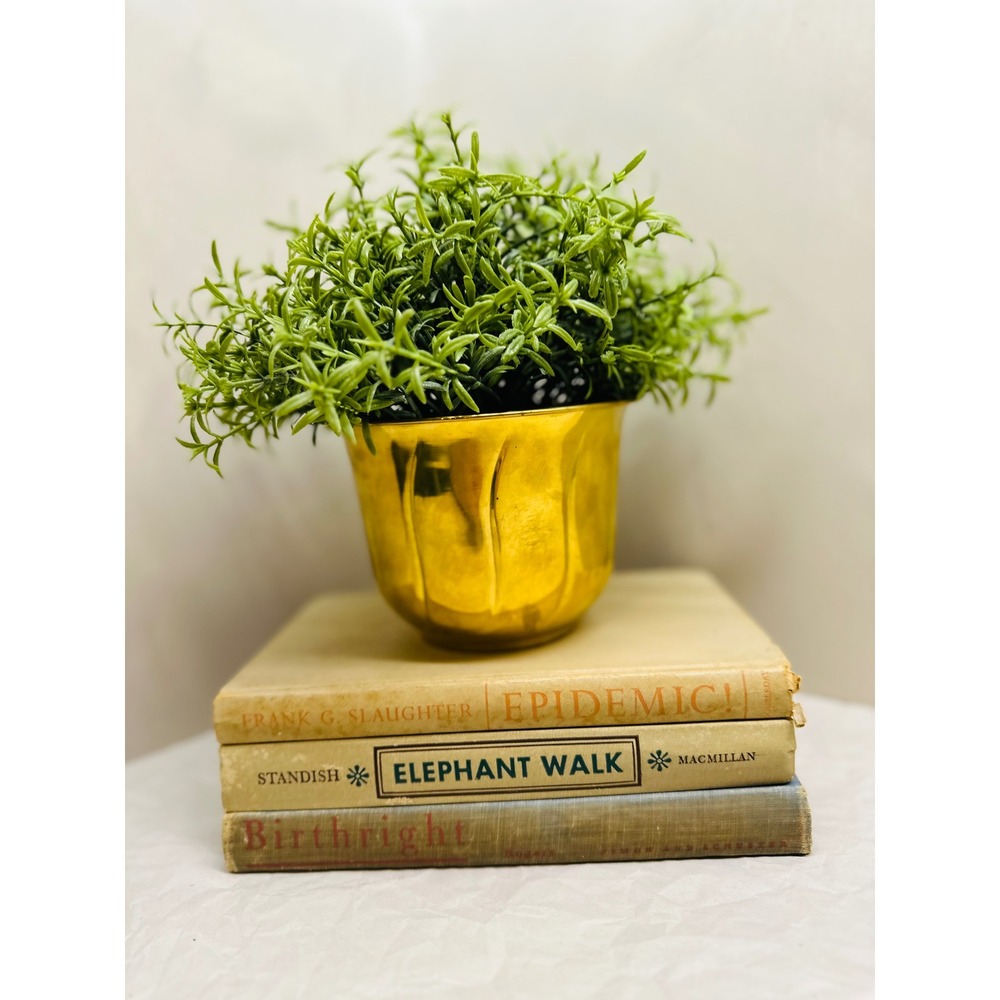 Vintage Solid Brass Planter with Swirl Embossing and Flared Lip 4x5.5"